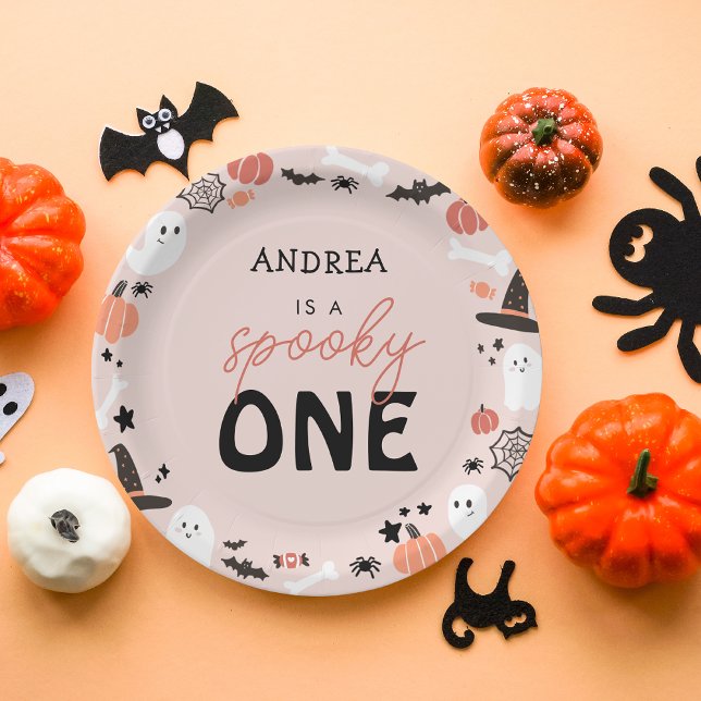Modern Cute Spooky One Halloween First Birthday Paper Plate (Creator Uploaded)