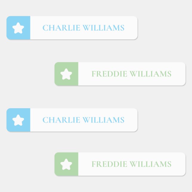 Modern Cute Stars Kids Colour Coded Name Labels (Group)