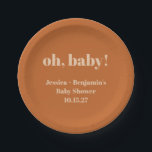 Modern Cute Terracotta Baby Shower Custom Name Paper Plate<br><div class="desc">Modern Cute Terracotta Baby Shower Custom Name Paper Plates</div>