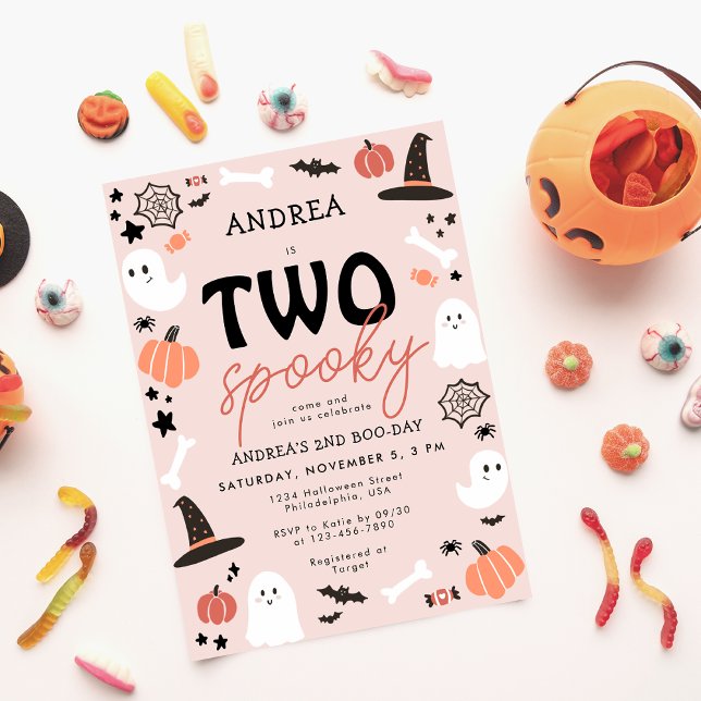 Modern Cute Two Spooky Halloween 2nd Birthday  Invitation (Creator Uploaded)