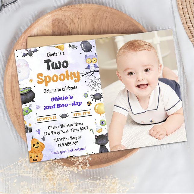 Modern Cute Two Spooky Halloween 2nd Birthday  Invitation (Creator Uploaded)