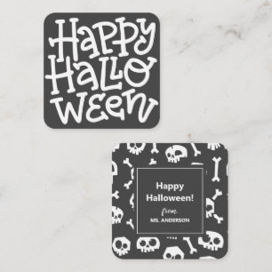 Modern Cute Typography White Skull Happy Halloween Enclosure Card