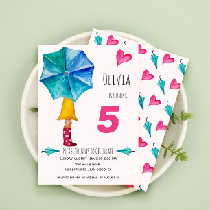 Modern Cute Umbrella Girl Watercolor Illustration Announcement