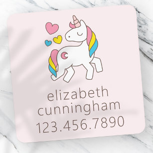 Modern Cute Unicorn Hearts Photo Name Phone Number
