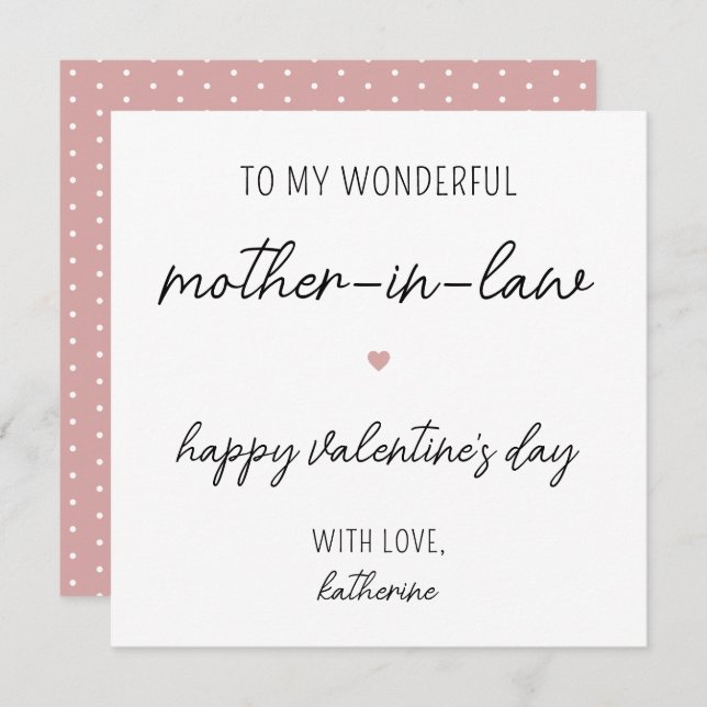 Modern Cute Valentine's Day Card for Mother in Law (Front/Back)