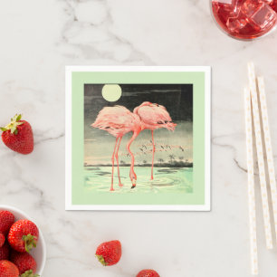 Modern Cute Vintage Pink Bird Flamingo and Moon Napkin
