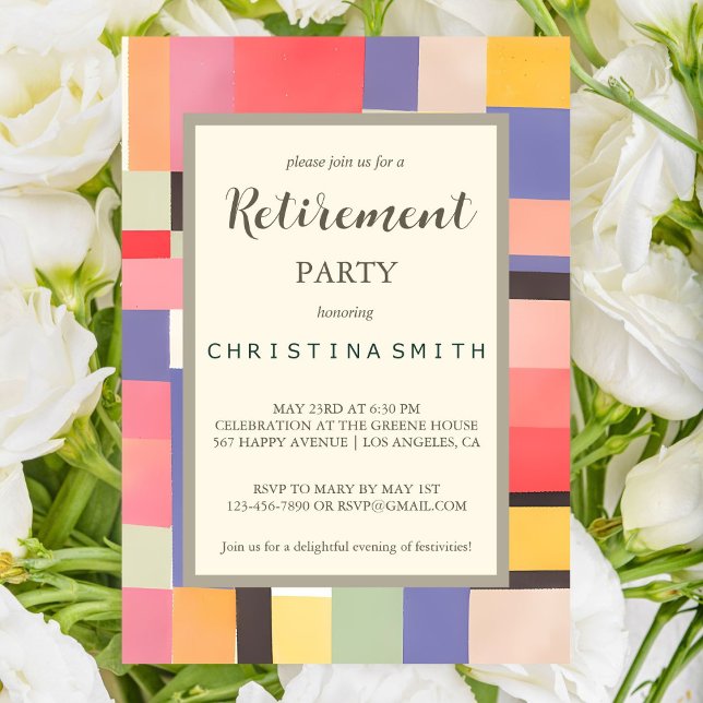 Modern Cute Vivid Colour Blocks Retirement Party Invitation (Modern Cute Vivid Color Blocks Retirement Party Invitation)