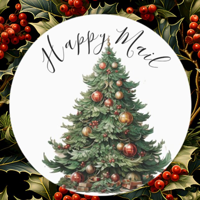 Modern Cute Watercolor Christmas Tree Wishes Label (Personalized christmas stickers Christmas stickers )