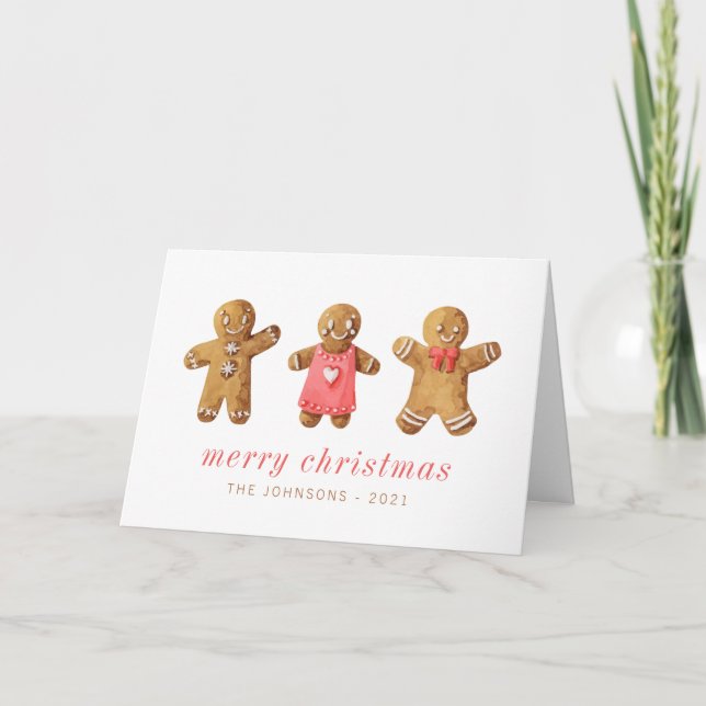 Modern Cute Watercolor Gingerbread Man Card (Front)