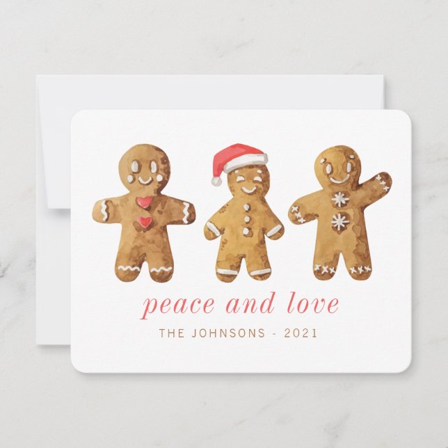 Modern Cute Watercolor Gingerbread Man Holiday Card (Front)