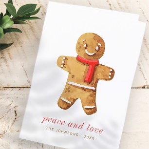Modern Cute Watercolor Gingerbread Man Holiday Card