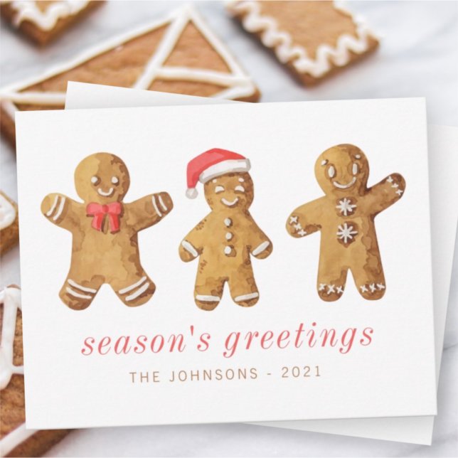 Modern Cute Watercolor Gingerbread Man Holiday Card (Creator Uploaded)