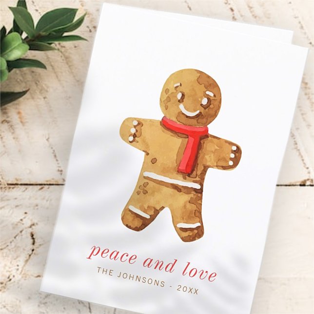 Modern Cute Watercolor Gingerbread Man Holiday Card (Creator Uploaded)