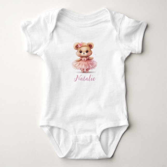 Modern Cute Watercolor Teddy bear Girl  Baby Bodysuit (Front)