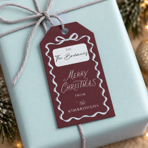 Modern Cute Wavy Bow Merry Christmas Gift Tags