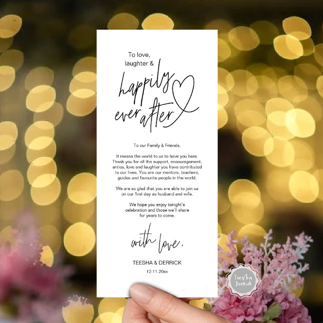 Modern cute, Wedding Place Setting Thank You Card (Modern cute, Wedding Place Setting Thank You Card, Hand drawn Heart, in Black and White)