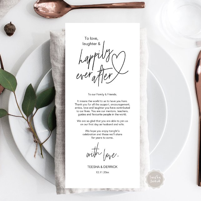 Modern cute, Wedding Place Setting Thank You Card (Modern cute, Wedding Place Setting Thank You Card, Hand drawn Heart, in Black and White)