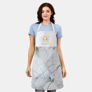 Modern Cute White and Gold Monogram  Apron