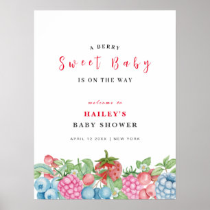 Modern Cute Wild Berry Sweet Baby Shower Welcome  Poster