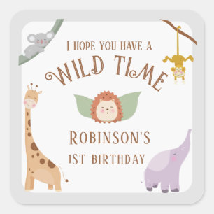 Modern Cute Wild One Safari Animals 1st Birthday Square Sticker