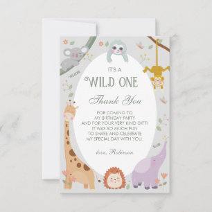 Modern Cute Wild One Safari Animals 1st Birthday Thank You Card
