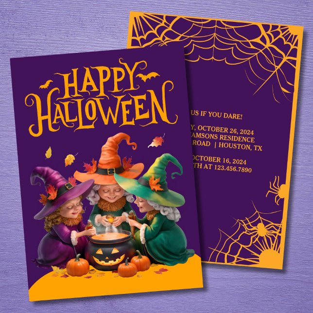 Modern Cute Witches Brewing A Potion Halloween Invitation (Creator Uploaded)