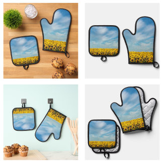 Modern Cute Yellow Sunflowers Flowers Oven Mitt & Pot Holder Set