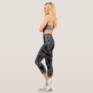 Modern Cute Yoga Grey & Black Capri Leggings