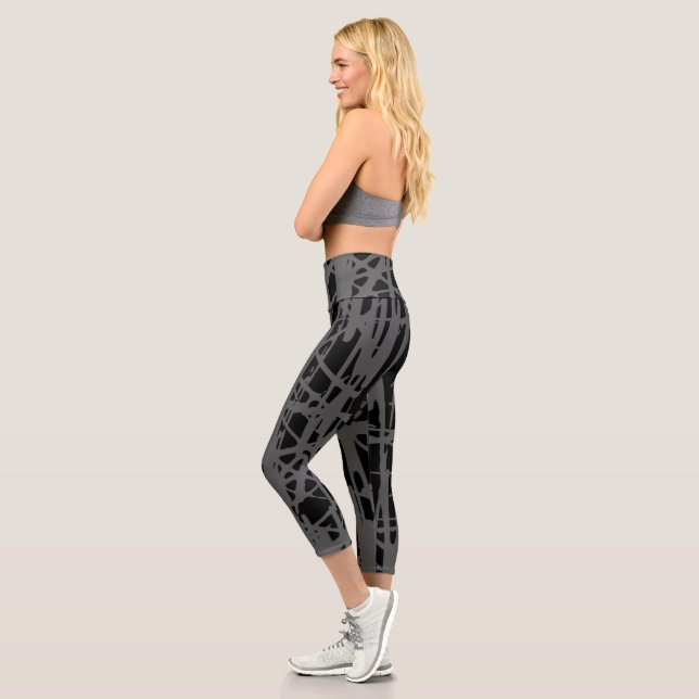 Modern  Cute Yoga  Grey & Black Capri Leggings (Left)