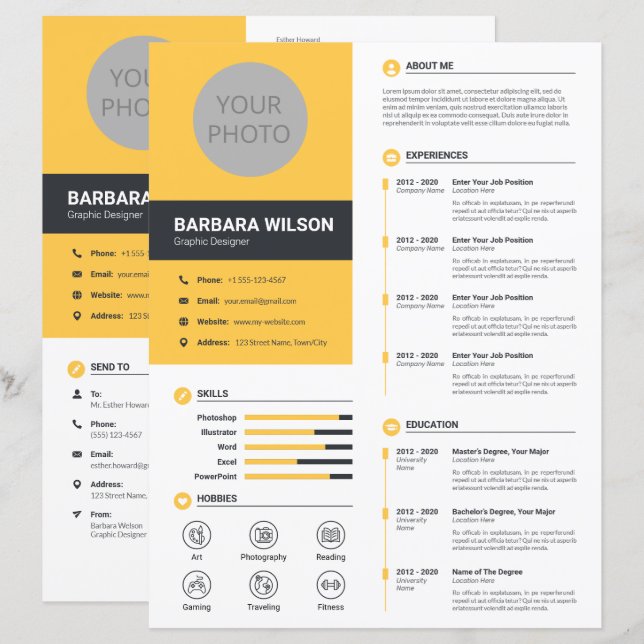 Modern CV, Resume + Letter (Template) (Front/Back)