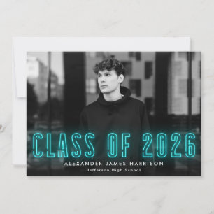 Modern Cyan Neon Class of 2023 Photo Graduation Announcement