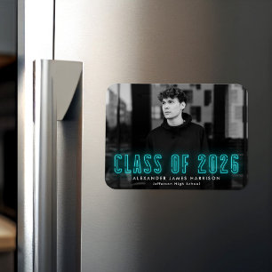 Modern Cyan Neon Class of 2025 Photo Graduation Magnet