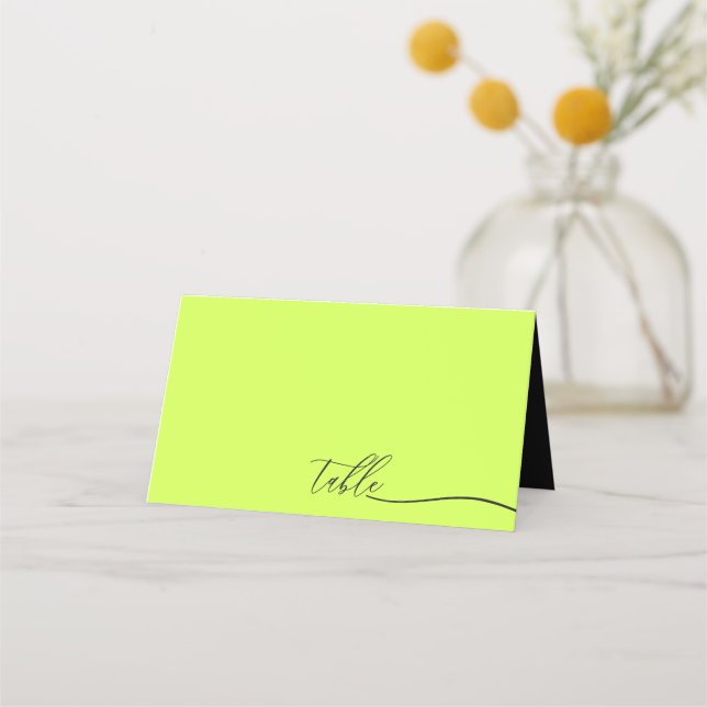 Modern Cyber Lime Jet Black Clear Seating Table Place Card (Front)