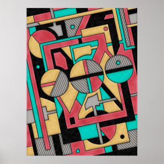 Modern Cyberpunk Geometric Abstract Pattern  Poster