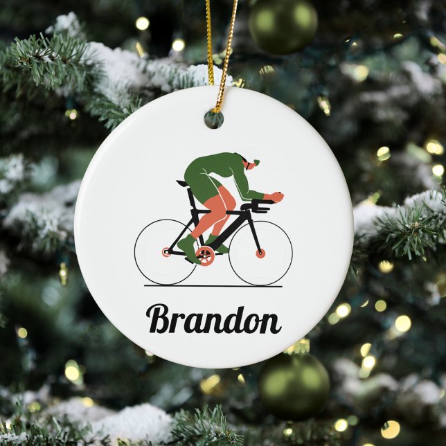 Modern Cycling Illustration Cyclist Custom Name  Ceramic Tree Decoration (Creator Uploaded)
