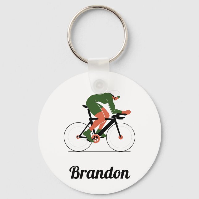 Modern Cycling Illustration Cyclist Custom Name   Key Ring (Front)