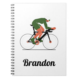 Modern Cycling Illustration Cyclist Custom Name Notebook