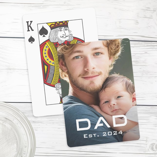 Modern dad est year father's day new baby photo playing cards (Modern dad est year father's day new baby photo poker cards)