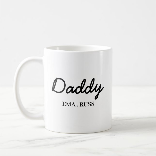 Modern Dad Kids Names Father’s Day Script Design Coffee Mug (Left)