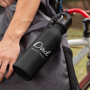 Modern Dad   Kids Names Father's Day Script Black 532 Ml Water Bottle