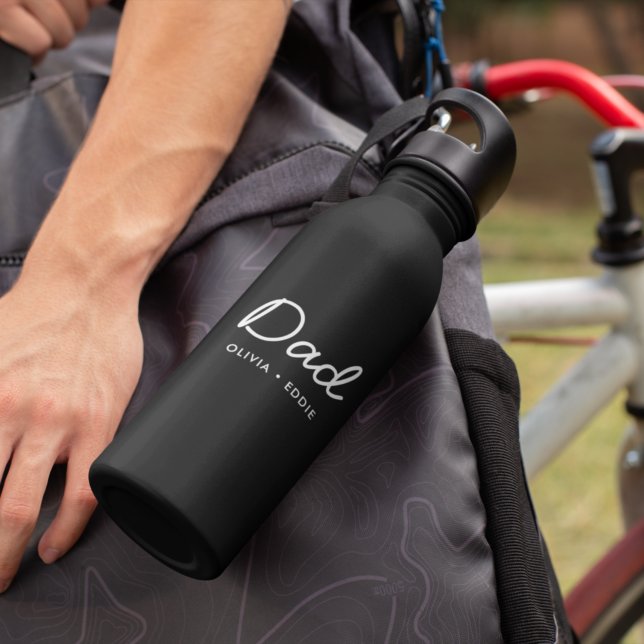 Modern Dad | Kids Names Father's Day Script Black 532 Ml Water Bottle (Creator Uploaded)