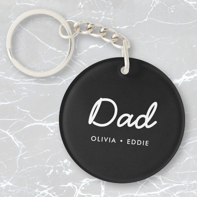 Modern Dad | Kids Names Father's Day Script Black Key Ring (Creator Uploaded)