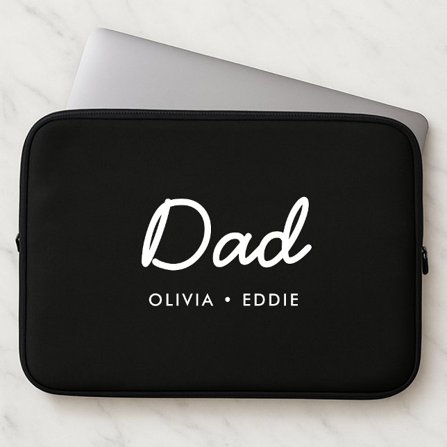 Modern Dad | Kids Names Father's Day Script Black Laptop Sleeve (Creator Uploaded)