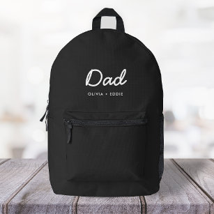 Modern Dad   Kids Names Father's Day Script Black Printed Backpack