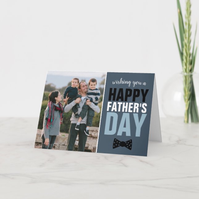 Modern Dad Navy Blue Bow Tie Happy Father's Day Card (Front)