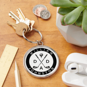 Modern Dad Personalised Name Golf Lover Clubs Key Ring