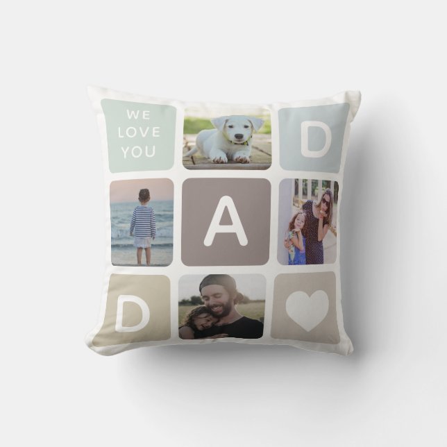 Modern Dad Photo Collage Father's Day Cute Family Cushion (Front)