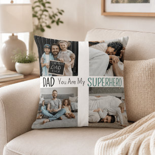 Modern Dad Superhero Family Photo Collage Cushion
