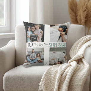 Modern Dad Superhero Family Photo Collage Cushion
