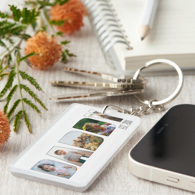 Modern Daddy 5 Photo Father's Day Typography Key Ring (Front Right)